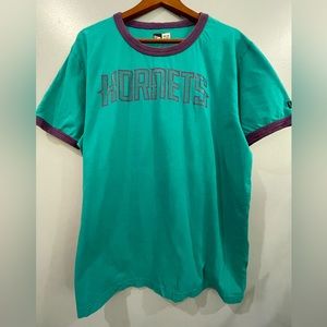 Charlotte Hornets NBA Teal & Purple Retro Ringer Short Sleeve Shirt Plus Sz 2XL